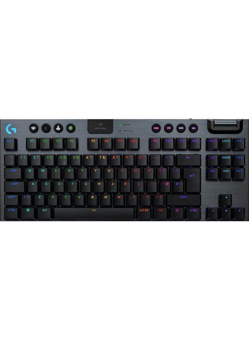 Logitech G915 X LIGHTSPEED TKL Low-Profile Wireless Gaming Keyboard, Double-Shot PBT Keycaps, Fully Programmable Keys, RGB Backlighting, Sleek Aluminum Finishing, GL Brown Tactile, PC/Mac - Black - Image 1