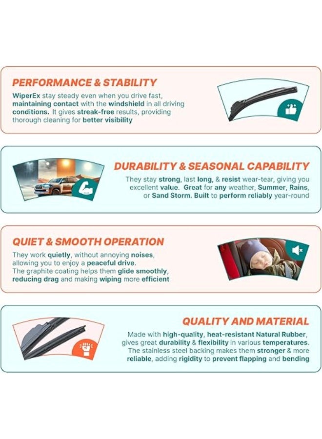 ويبيركس WiperEX 18" + 16" Wiper Blades – Silent, Streak-Free, Anti-Lift, Durable Natural Rubber Pair (Pack of 2) - Image 5