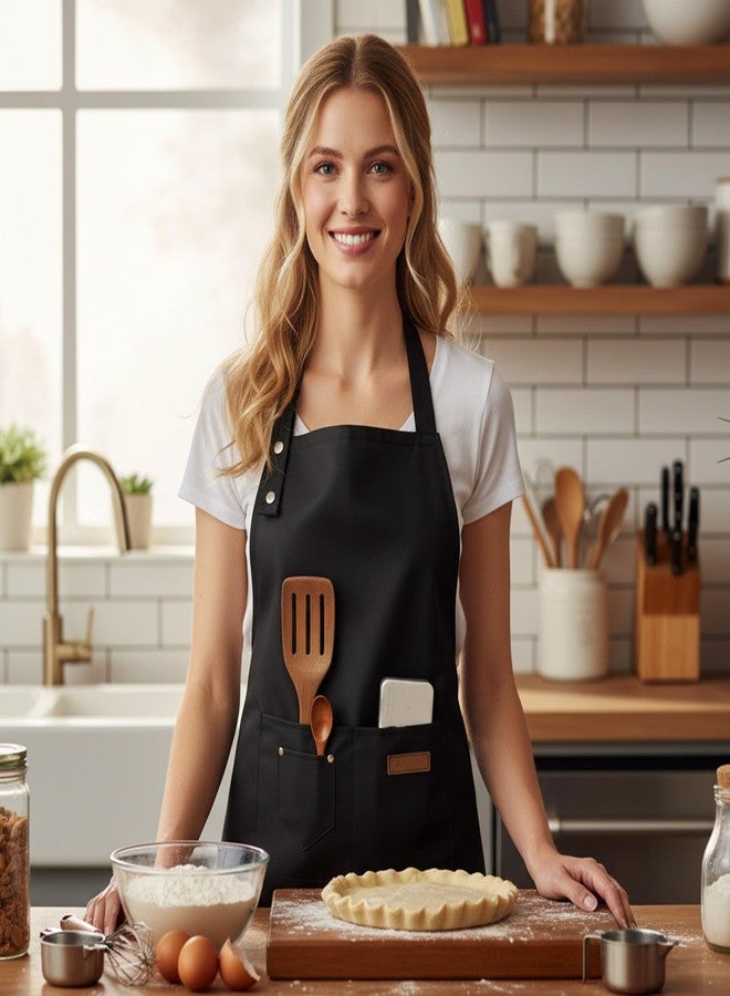 Exircy Chef Apron for Men Women with Pockets Adjustable Strap, Waterproof Art Aprons Black Buckle Straps Kitchen Apron for Painting Pottery Garden Baking Cafe Kitchen Cooking - Image 4