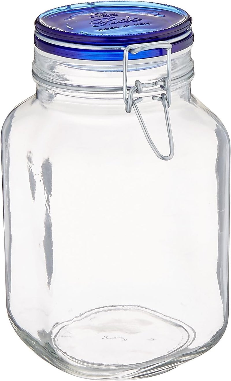 Bormioli Rocco Fido Square Jar with Blue Lid 675Ounce Clear