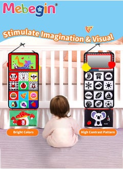 MEBEGIN Foldable Cloth Book with Mirror, Tummy Time Mirror Toys for Babies, High Contrast Baby Sensory Toys with Crinkle Cloth Book & Teethers, Montessori Toys, Creative Portable Baby Development Toy, Excellent Tool for Early Learning Education and Enlightenment  - Image 5