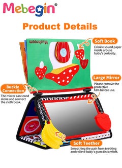MEBEGIN Foldable Cloth Book with Mirror, Tummy Time Mirror Toys for Babies, High Contrast Baby Sensory Toys with Crinkle Cloth Book & Teethers, Montessori Toys, Creative Portable Baby Development Toy, Excellent Tool for Early Learning Education and Enlightenment  - Image 3