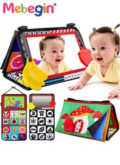 MEBEGIN Foldable Cloth Book with Mirror, Tummy Time Mirror Toys for Babies, High Contrast Baby Sensory Toys with Crinkle Cloth Book & Teethers, Montessori Toys, Creative Portable Baby Development Toy, Excellent Tool for Early Learning Education and Enlightenment  - Image 1