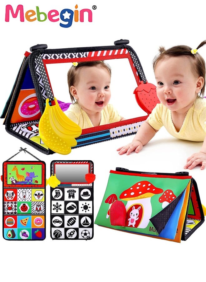 MEBEGIN Foldable Cloth Book with Mirror, Tummy Time Mirror Toys for Babies, High Contrast Baby Sensory Toys with Crinkle Cloth Book & Teethers, Montessori Toys, Creative Portable Baby Development Toy, Excellent Tool for Early Learning Education and Enlightenment  - Image 1