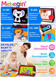 MEBEGIN Foldable Cloth Book with Mirror, Tummy Time Mirror Toys for Babies, High Contrast Baby Sensory Toys with Crinkle Cloth Book & Teethers, Montessori Toys, Creative Portable Baby Development Toy, Excellent Tool for Early Learning Education and Enlightenment  - Image 2