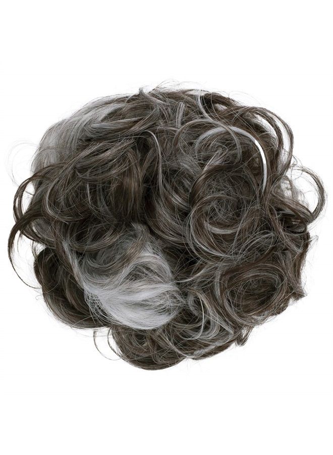 by PRETTYSHOP Hairpiece Scrunchy Updo Bridal Hairstyle Voluminous Slightly Wavy Messy Bun Dark Brown Gray Mix G34E