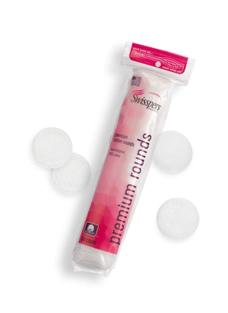 Swisspers Swisspers Premium 100% Natural Cotton Pads - Hypoallergenic Cotton Rounds for Face and Eye Cleansing, Makeup Removal - 100 Count Resealable Bag (Pack of 6)  - Image 2