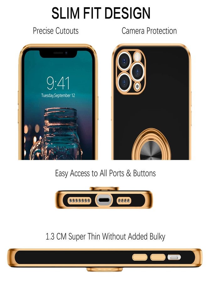 بنتوبين جراب BENTOBEN لهاتف iPhone 11 Pro Max، جراب هاتف iPhone 11 Pro Max، تصميم نحيف مع حامل حلقي، مقاوم للصدمات، مصنوع من مادة TPU الناعمة، غطاء واقٍ لهاتف iPhone 11 Pro Max مقاس 6.5 بوصة، أسود/ذهبي - Image 3