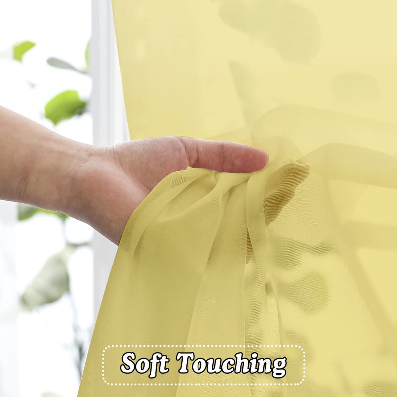 OVZME Mustard Yellow Window Valances Half Window Sheer Curtains  Modern Top Dual Rod Pocket Light Filtering Voile Drapes for Small Window Cafe Sheer Curtains 2 Panels  42W x 14L Inch - Image 3