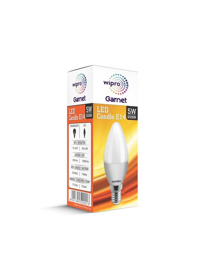 wipro Garnet 5 W E14 Base Frosted Candle LED Bulb | Cool Day White (6500K) | Pack of 1 | Clear optics for sparkling effect | LED Filament Bulb for Home, office, chandellior, decorative lamp shade - Image 3