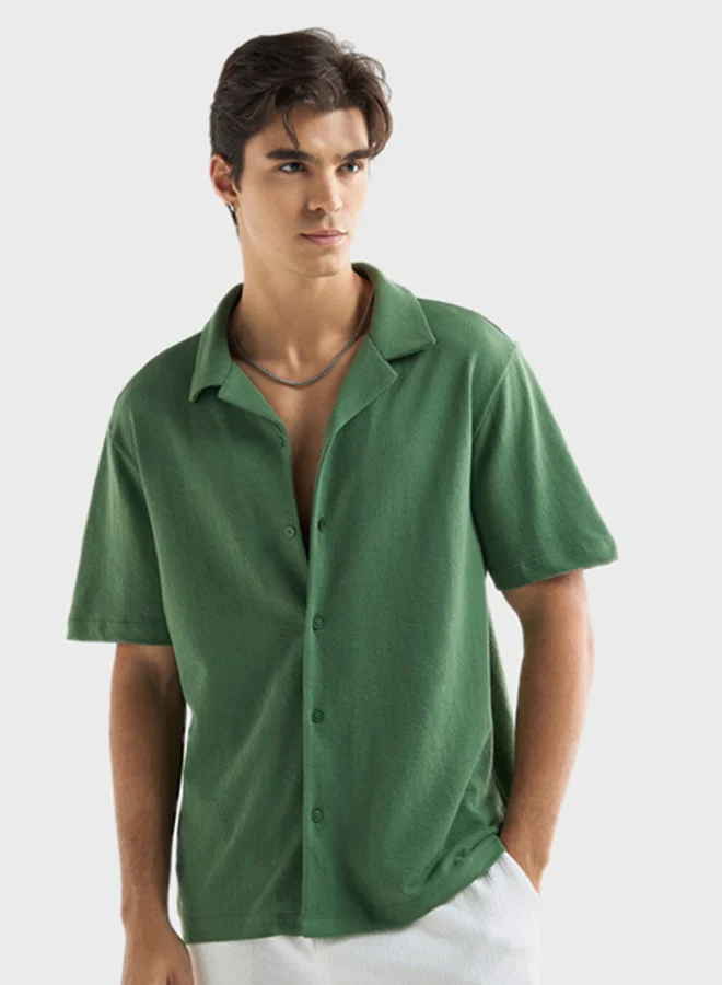 فاف Regular Fit Textured Camp Collar Shirt