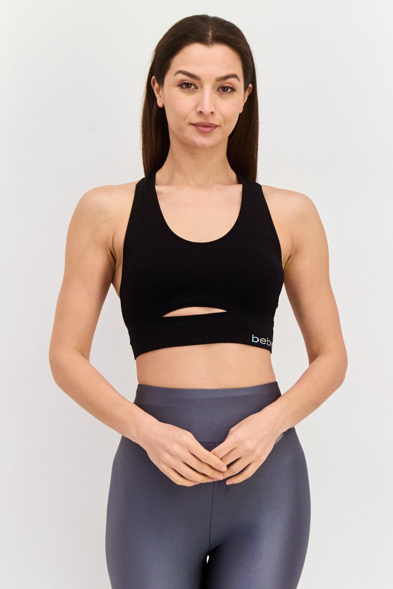 bebe Women 2Pcs Seamless Padded Sports Bra, Beige - Image 3