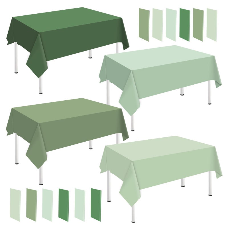 Whaline 16Pcs Sage Green Plastic Tablecloth 4 Green Series Colors Disposable Rectangle Table Cover Waterproof Table Cloth for Birthday Wedding Party Decoration Supplies 54 x 108 Inch