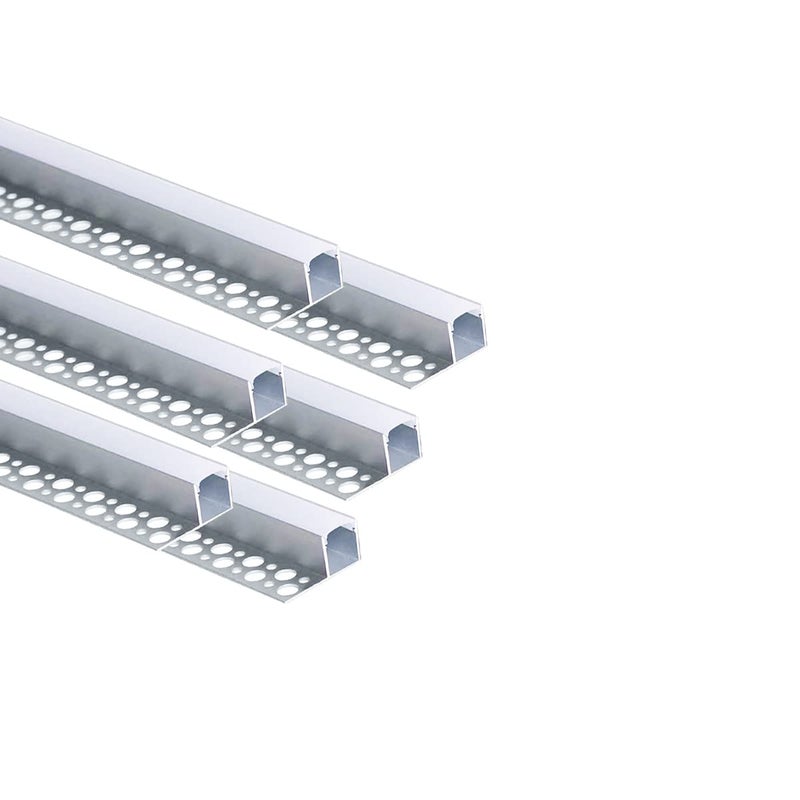 Besseto Plaster-in LED Channel 6 Pack 6.6FT/2 Meter Trim Edge Tile LED Strip Aluminum Channel, Trimless Recessed Drywall Aluminum LED Profile with Milky Diffuser and End Caps - Image 1