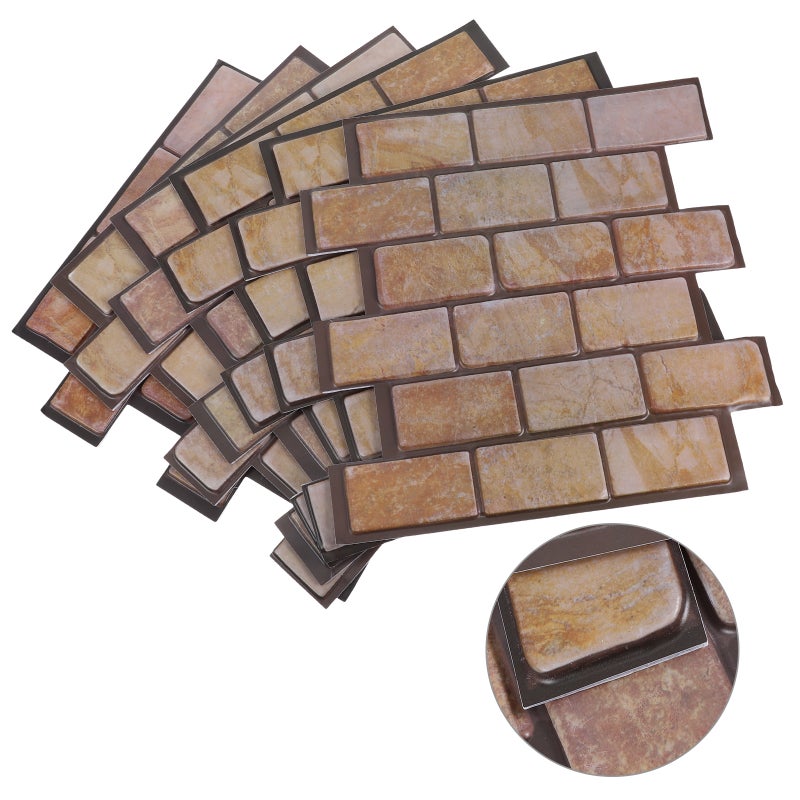 6pcs Peel And Stick Brick Wallpaper Self Adhesive Wall Covering For Kitchen Backsplash Bathroom Living Room Bedroom Brown 11.79x11.79in - Image 1