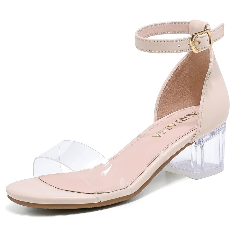 LAURMOSA Dress Shoes for Girls Nude Clear Heels Open Toe Dress Sandals Size 3 Kids High Heels Flower Girls Cute Shoes for Wedding Party Pageant Prom Kids Fancy Sandals(L1008ClNude 3) - Image 1