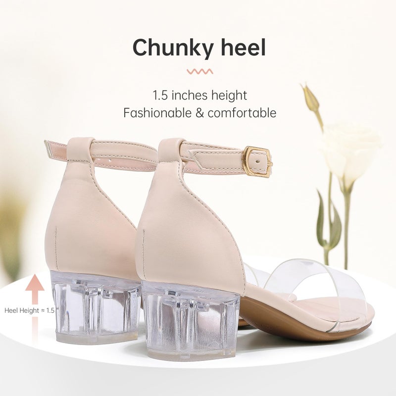 LAURMOSA Dress Shoes for Girls Nude Clear Heels Open Toe Dress Sandals Size 3 Kids High Heels Flower Girls Cute Shoes for Wedding Party Pageant Prom Kids Fancy Sandals(L1008ClNude 3) - Image 5