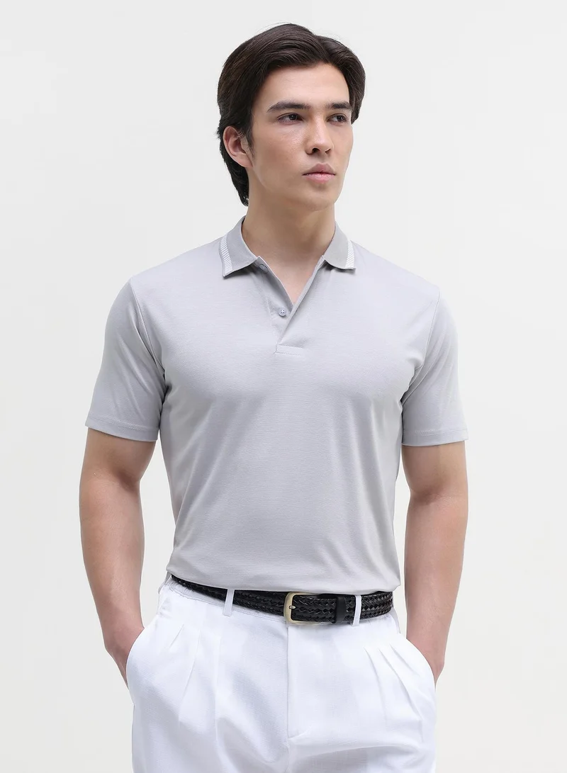 CAHOOT Men's Grey Plain/Basic T-Shirt For Casual Wear | Polo Collar | Short Sleeve | Button Closure | Polyester Blend T-Shirt Crafted With Comfort Fit For Everyday Wear