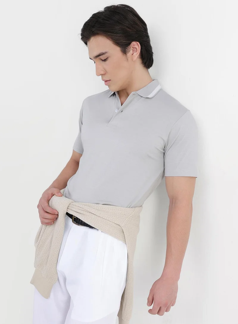 CAHOOT Men's Grey Plain/Basic T-Shirt For Casual Wear | Polo Collar | Short Sleeve | Button Closure | Polyester Blend T-Shirt Crafted With Comfort Fit For Everyday Wear