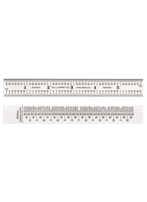 Starrett Spring Tempered Steel Rule with Satin Chrome Finish Quick Reading and Decimal Equivalents  6 Length 10R Graduation Type 364 Thickness  C622R6