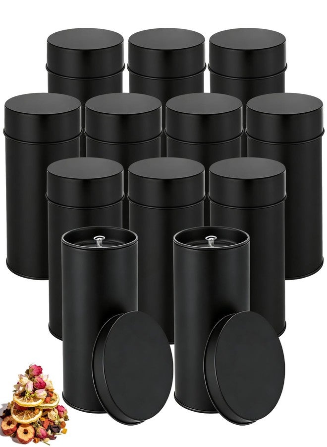 Frdhee Metal Tea Tin Canister with Airtight Double Lids, 16 oz Round Tin Can Small Canister Storage Container Box with Double Sealed Lid for Loose Tea Coffee Sugar Candy Herbs Spices (12PCS Black Tea Tin) - Image 1