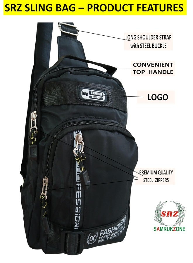 SAMRUKZONE SRZ Crossbody Sling Bag for Men, Women, Water Proof, Oxford Material, 4 Pockets (WP_BLACK) - Image 4