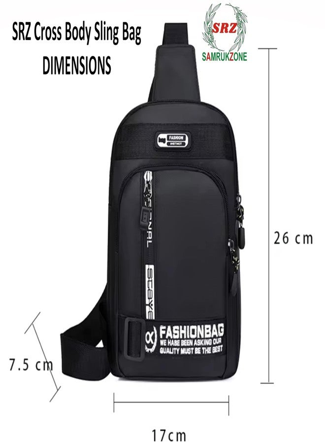 SAMRUKZONE SRZ Crossbody Sling Bag for Men, Women, Water Proof, Oxford Material, 4 Pockets (WP_BLACK) - Image 5