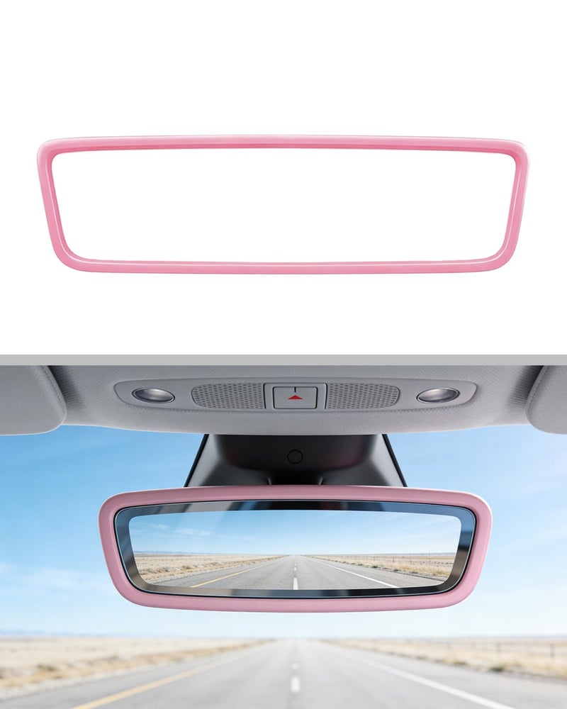 BDFHYK Rear View Mirror Cover Pink for Tesla Model 3 Y Accessories Rearview Mirror Cover Pink Car Decor Accessories for Rear View Protector Frame Car Decorations Interior for Model 3 Y Juniper Highland - Image 3