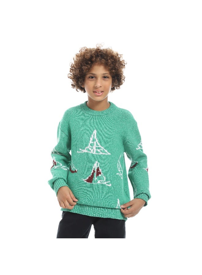 Caesar Boys' wool sweater with a sailboat print - Image 1