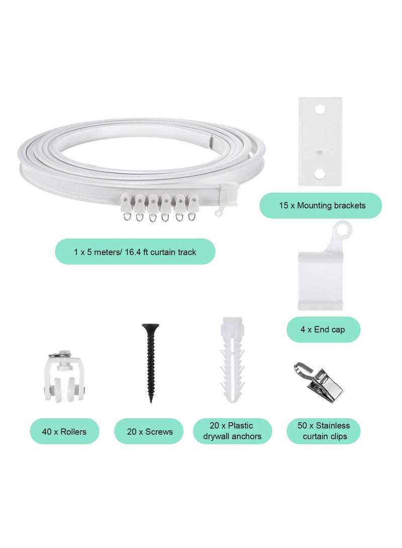 Curved Ceiling Curtain Track Bendable Mount for Curtain Rail Bunk Bed Bay Window Room Divider Flexible Straight (White, 5 m/ 16.4 ft) - Image 2