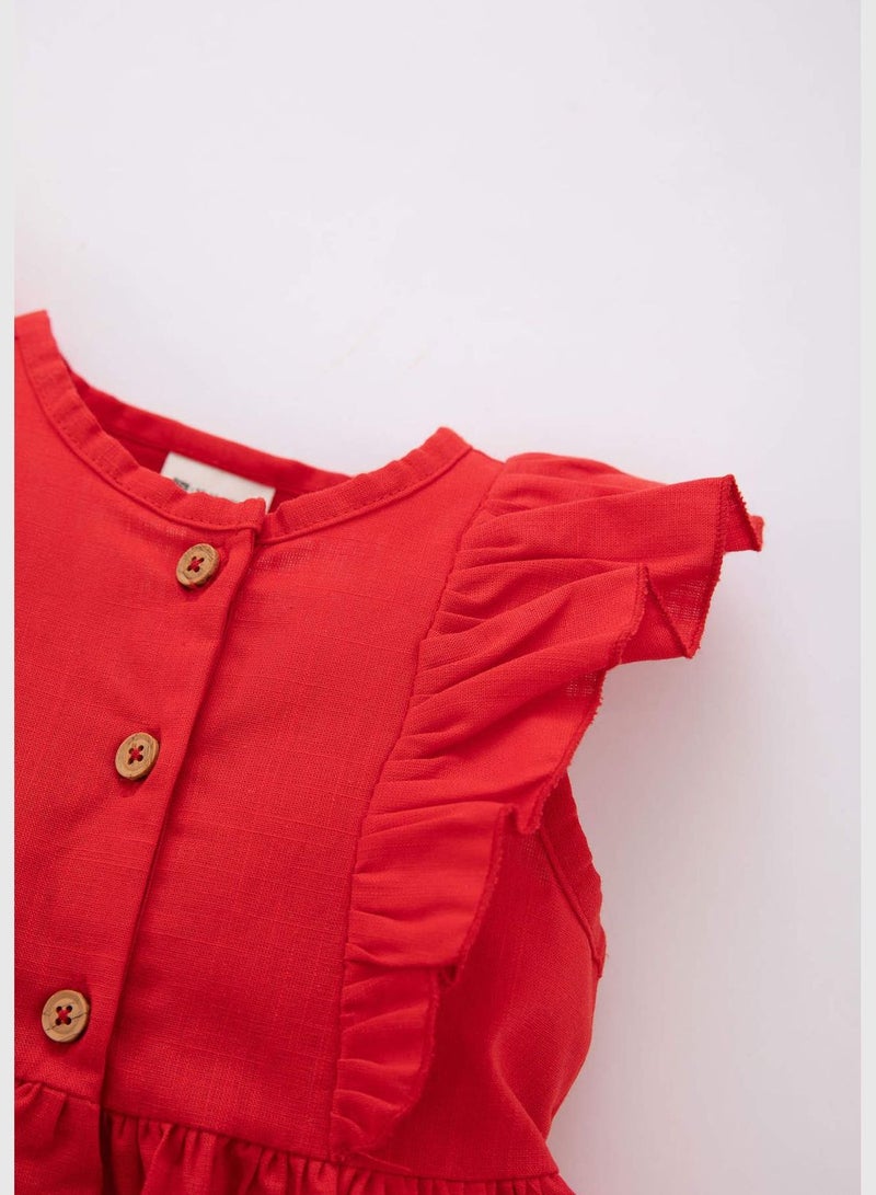 ديفاكتو فستان منسوج برقبة دراجة وأكمام قصيرة من BabyGirl - Image 2