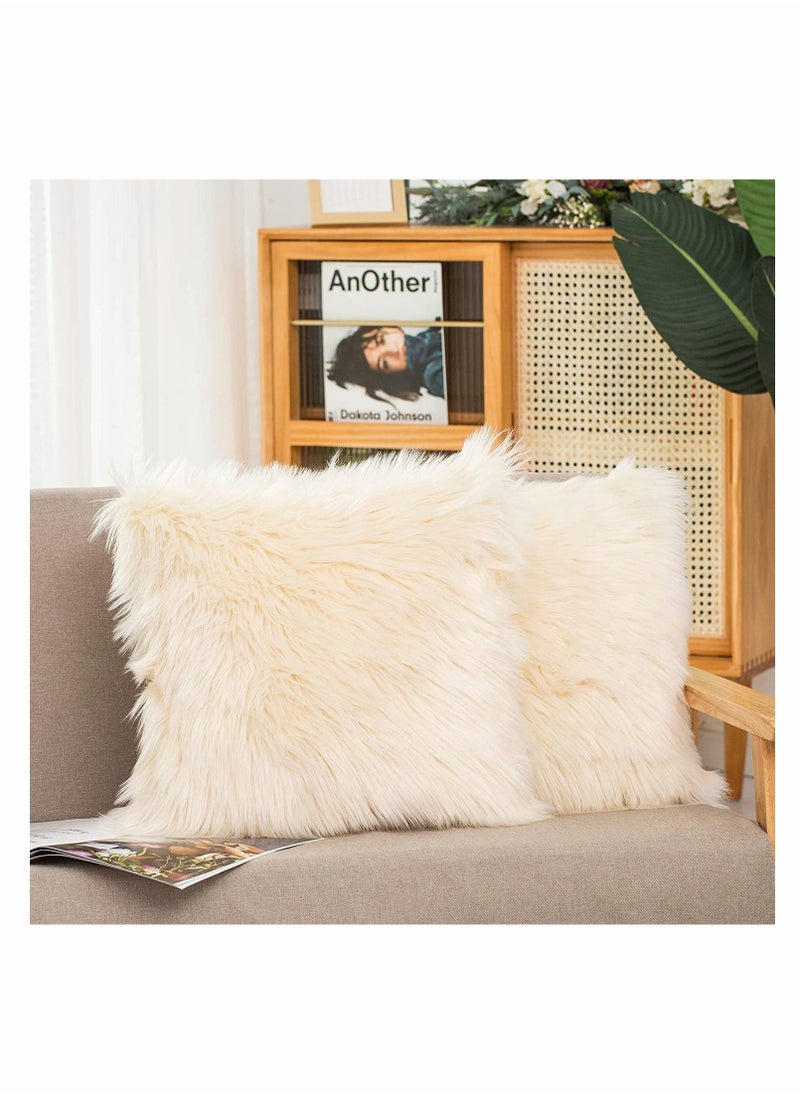 KASTWAVE Set of 2 Decorative Faux Fur Throw Pillow Covers, for Sofa Couch Chair Bed Cafe  - Image 1
