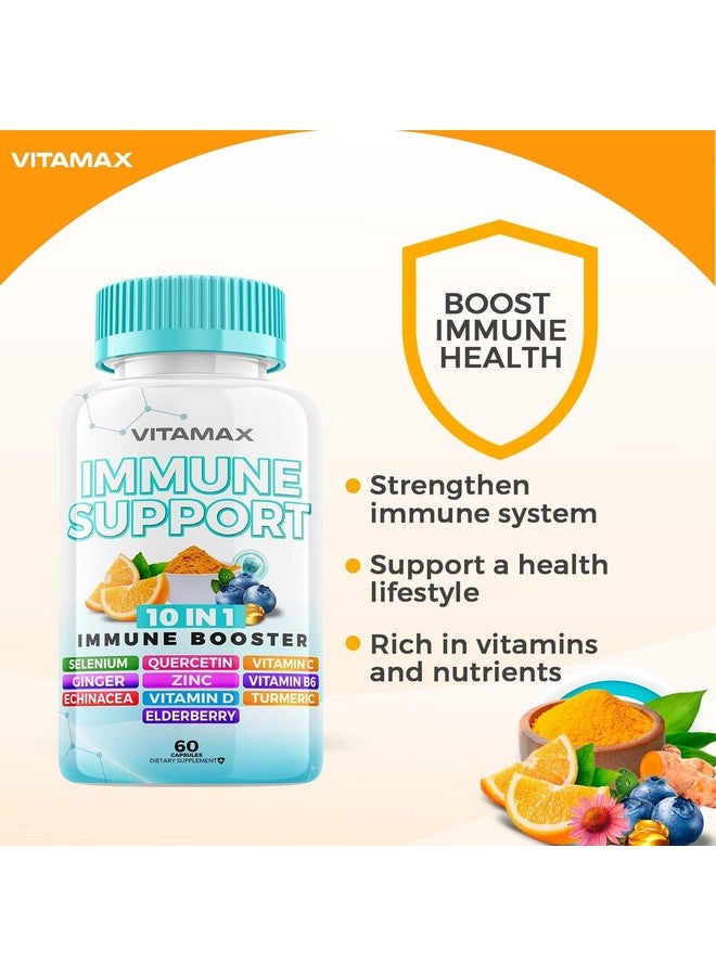 Vitamax 10 في 1 معزز دعم جهاز المناعة مع البلسان، D3، السيلينيوم، الكيرسيتين، الزنك، فيتامين C، الزنجبيل، الكركم الكركمين، B6، الإخناسيا - دفاع طبيعي عن المناعة - صنع في الولايات المتحدة (60 حبة (عبوة من 1)) - Image 4