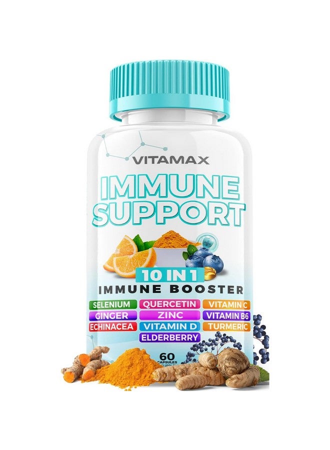 Vitamax 10 في 1 معزز دعم جهاز المناعة مع البلسان، D3، السيلينيوم، الكيرسيتين، الزنك، فيتامين C، الزنجبيل، الكركم الكركمين، B6، الإخناسيا - دفاع طبيعي عن المناعة - صنع في الولايات المتحدة (60 حبة (عبوة من 1)) - Image 1