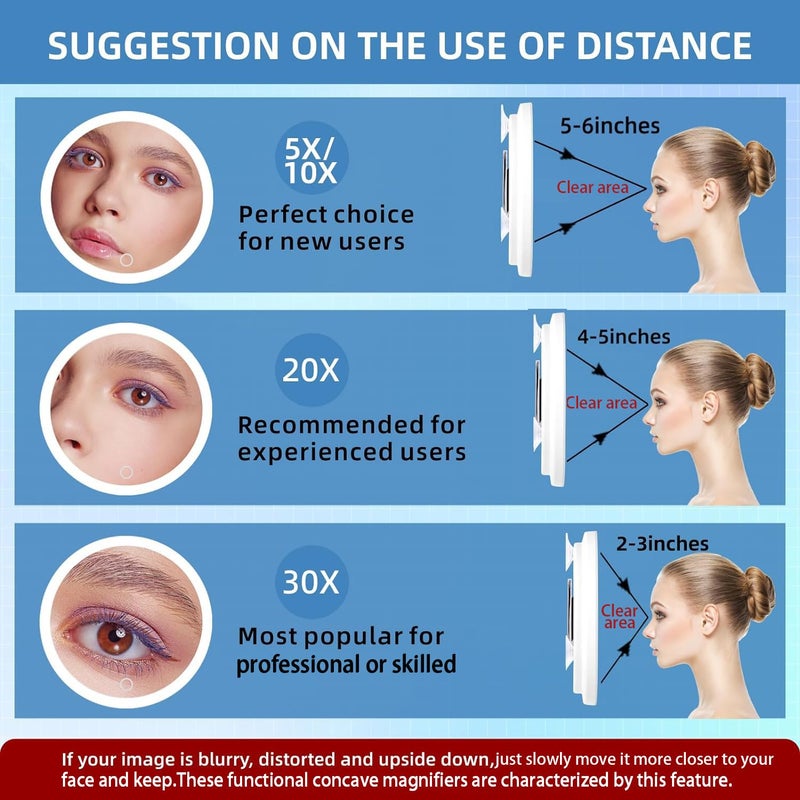 saiggnyy 6 30 × مرآة مكبرة قوية للمكياج المفصل عن قرب للمرآة المكبرة للمسنين LED مع مرآة مكياج عالية التحديث مع الأضواء مع مقص الأضواء هدايا للنساء من أجلها - Image 2