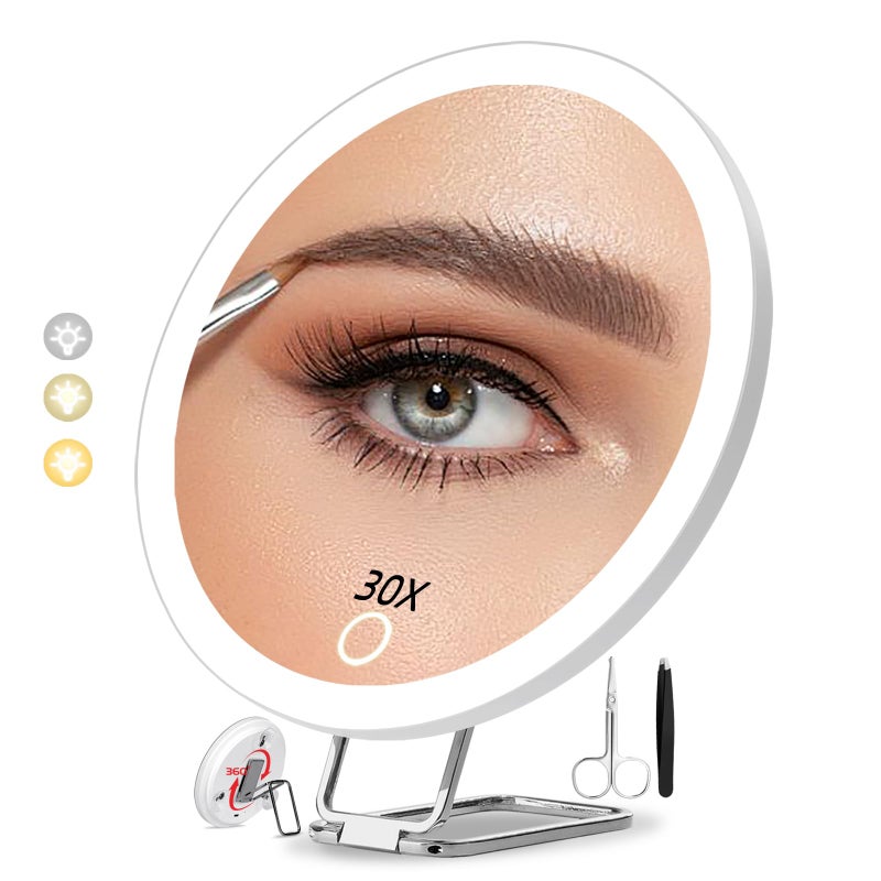 saiggnyy 6 30 × مرآة مكبرة قوية للمكياج المفصل عن قرب للمرآة المكبرة للمسنين LED مع مرآة مكياج عالية التحديث مع الأضواء مع مقص الأضواء هدايا للنساء من أجلها - Image 1