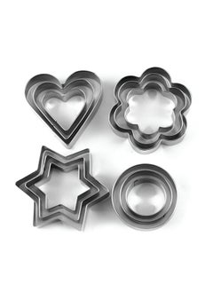 Oblivion Oblivion Cookie Cutter | 12 Piece | Stainless Steel | Biscuit Cake Vegetable Fruit Cutters | Molds for Baking | Hearts Flowers, Stars, Round, Shape Fondant Cutting Cutter | Silver | 4 Shapes 3 Sizes  - Image 1