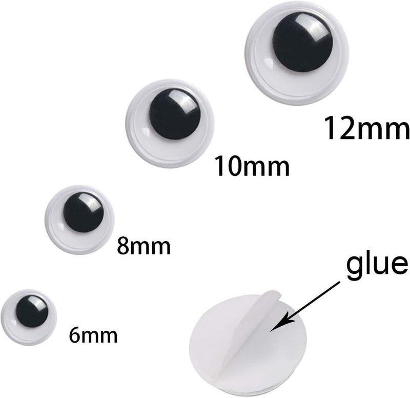 UPINS 300 Pcs Black Wiggle Googly Eyes with Self-Adhesive, 6 mm 8 mm 10 mm 12 mm Mixed Packaging - Image 2