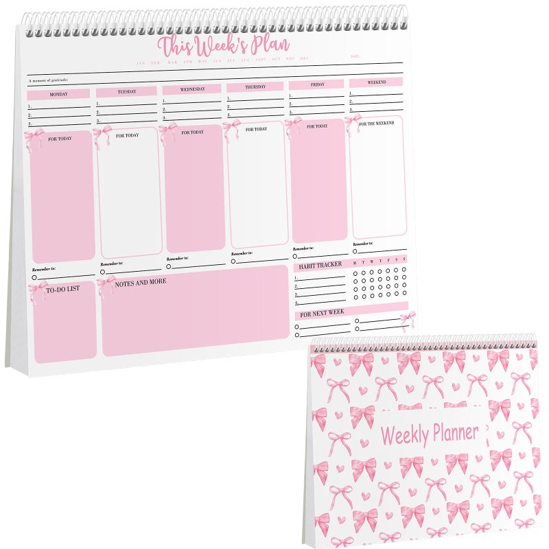 Marspark Pink Bow Weekly To Do List Notepad 8.5 x 11 Inch Weekly Desk Planner with 52 Tear off Sheets Undated Calendar Organizing Habit Tracker, Goals & Schedules for Home School and Work - Image 1