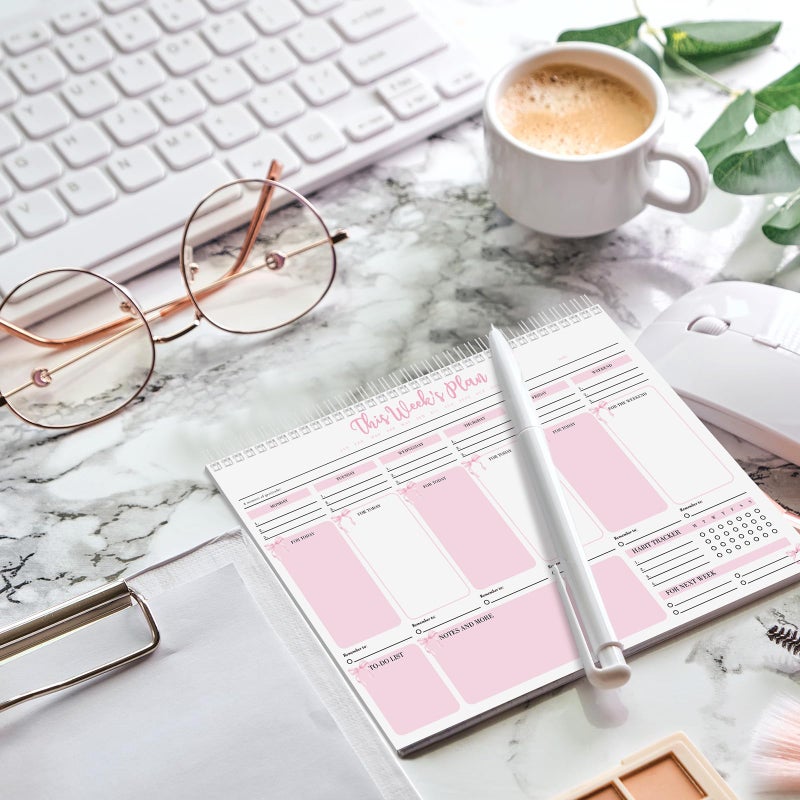 Marspark Pink Bow Weekly To Do List Notepad 8.5 x 11 Inch Weekly Desk Planner with 52 Tear off Sheets Undated Calendar Organizing Habit Tracker, Goals & Schedules for Home School and Work - Image 5