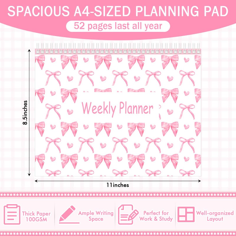 Marspark Pink Bow Weekly To Do List Notepad 8.5 x 11 Inch Weekly Desk Planner with 52 Tear off Sheets Undated Calendar Organizing Habit Tracker, Goals & Schedules for Home School and Work - Image 2