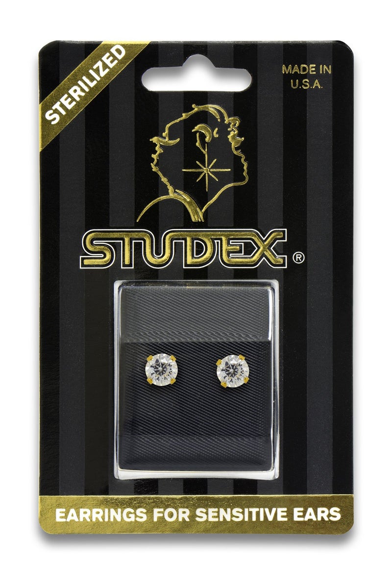 STUDEX Sensitive Cubic Zirconia Stud Earrings 6mm | Hypoallergenic and Nickel Safe for Sensitive Ears | Gold Plated Posts | High Fashion Earrings for Women and Men-PR-6100-S - Image 1