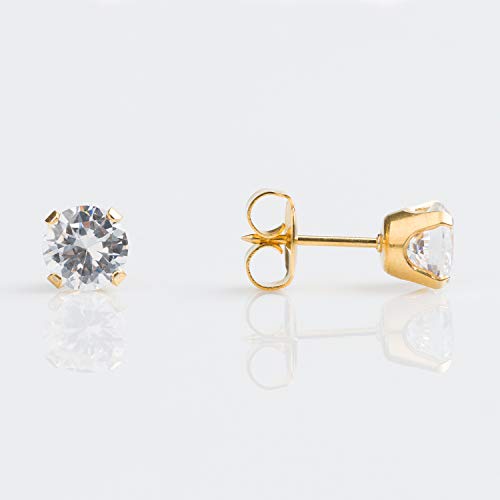 STUDEX Sensitive Cubic Zirconia Stud Earrings 6mm | Hypoallergenic and Nickel Safe for Sensitive Ears | Gold Plated Posts | High Fashion Earrings for Women and Men-PR-6100-S - Image 2