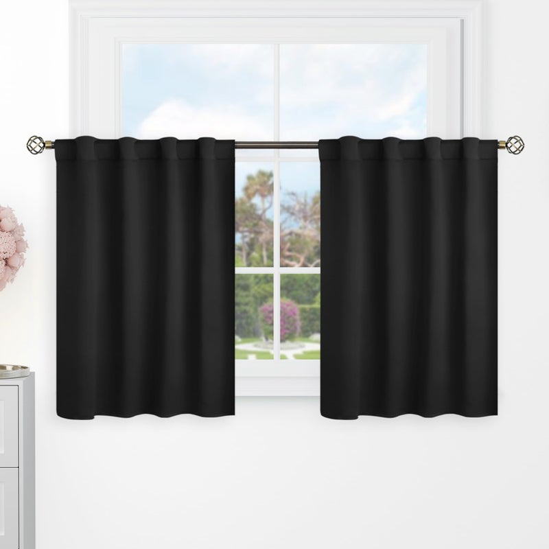 BGment Black Small Windows Curtains 36 Inch Length for Cafe - 34 x 36 inch Curtains Rod Pocket and Back Tab Thermal Insulated Room Darkening Short Curtains for Kitchen  2 Window Panels - Image 1
