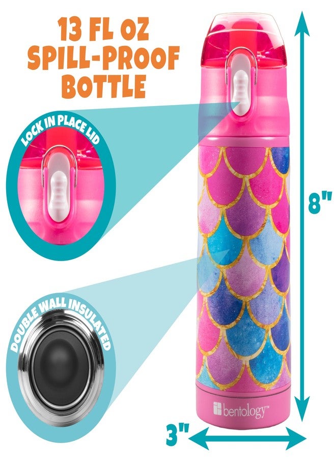 Bentology Kids Lunch Bag Set w Matching Reusable Water Bottle & Hard Ice Pack- Pink Purple Mermaid- Insulated Tote, Stainless Steel Insulated Thermos, Hard Ice Pack- Back to School Lunchbox Kits - Image 3