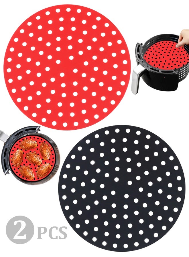 8 Inch Round Reusable Air Fryer Silicone Liners 2 Pack | Non-Stick Food Grade BPA Free | Heat Resistant Easy Clean Air Fryer Accessories - Image 1