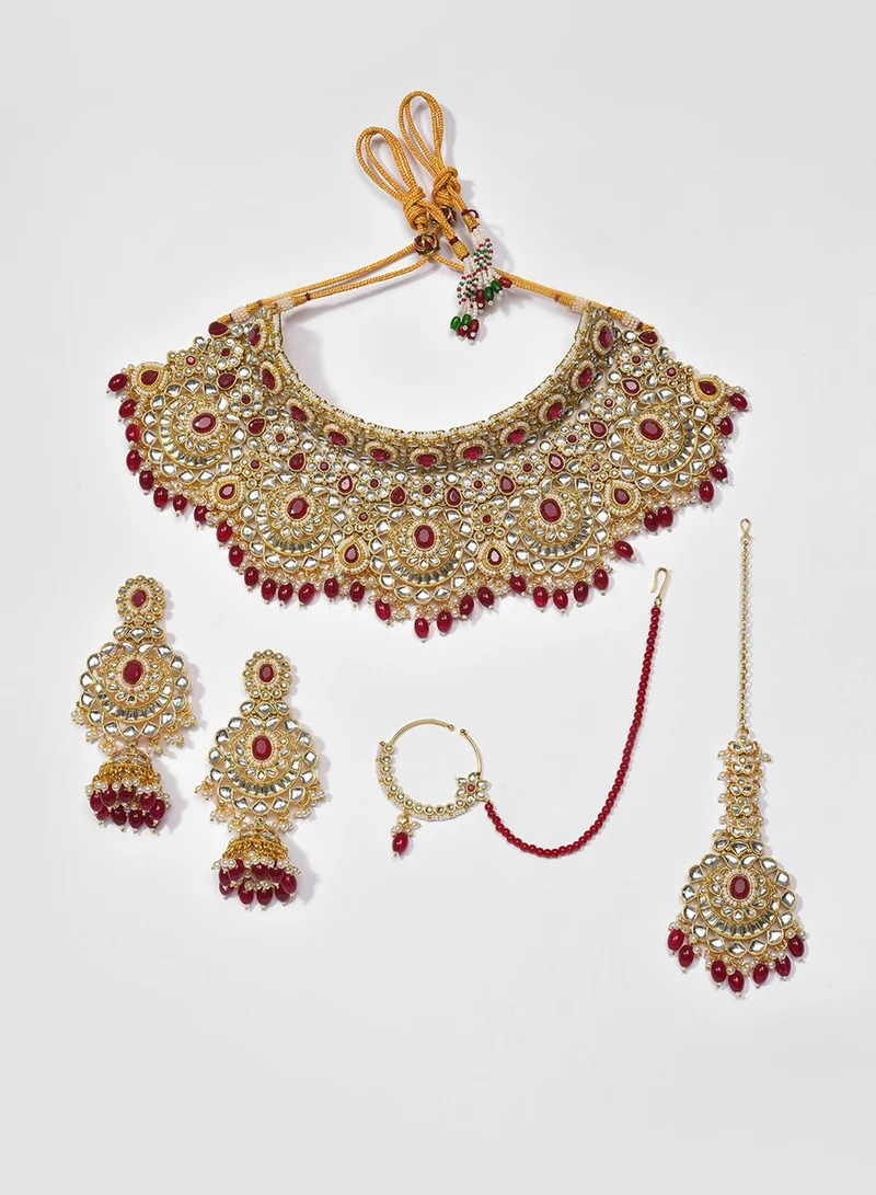SOHI Stone-Studded & Beaded Artificial Jewellery Set