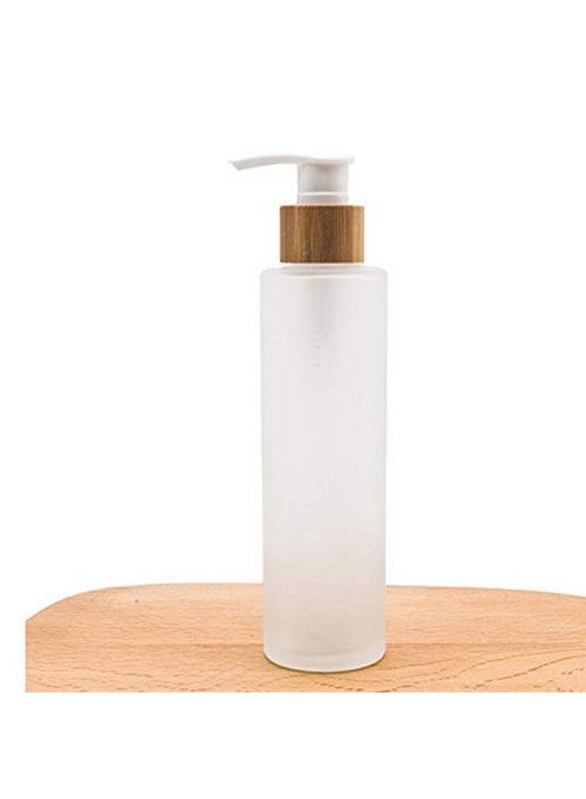 Natuworld 1Pcs 150Ml 5Oz Frosted Glass Pump Bottles Empty Refillable Press Pump Bottle With Bamboo Pump Head Toiletries Storage Containers For Shampoo Essential Oils Shower Gel Hand Wash Lotion Dispenser - Image 3