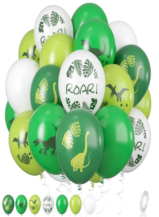 Biapian Dinosaur Balloons, 12 Inch Dino Printed Balloons Green White Lime Green Latex Balloons for Birthday Party Jungle Dinosaur Themed Decoration for Boys Birthday Party Baby Shower Supplies - Image 1