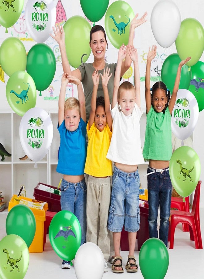 Biapian Dinosaur Balloons, 12 Inch Dino Printed Balloons Green White Lime Green Latex Balloons for Birthday Party Jungle Dinosaur Themed Decoration for Boys Birthday Party Baby Shower Supplies - Image 5